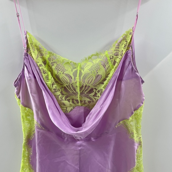 For Love & Lemons Lavender Slip Dress with Neon Green Lace – Size Medium (NWT) - Picture 8 of 8